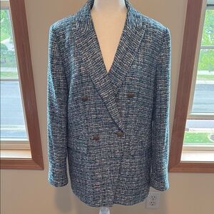 LOFT EUC Blue, Turquoise and White with Gold buttons Blazer 🍀